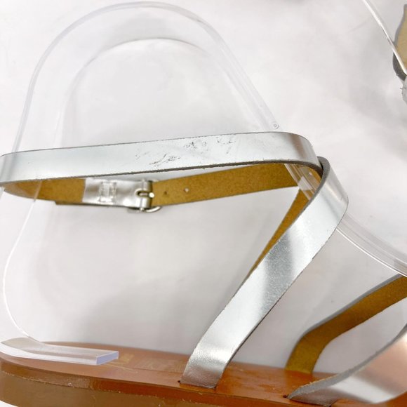 SOLD J. Crew Silver Mirror Metallic Leather Cross Strap Strappy Flat Sandals 6 - Picture 12 of 12